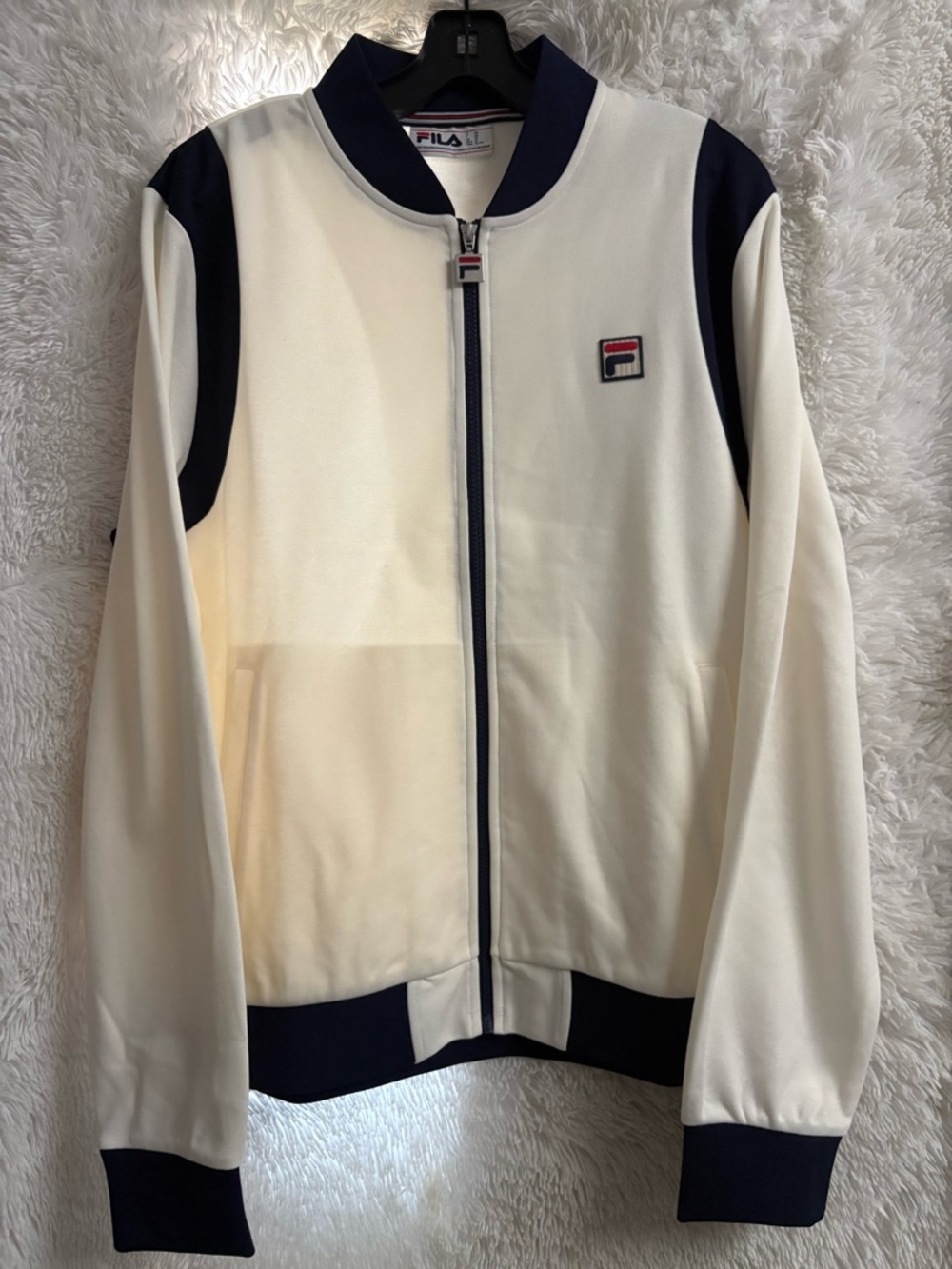 Fila Cream and Navy Retro Full-Zip Jacket